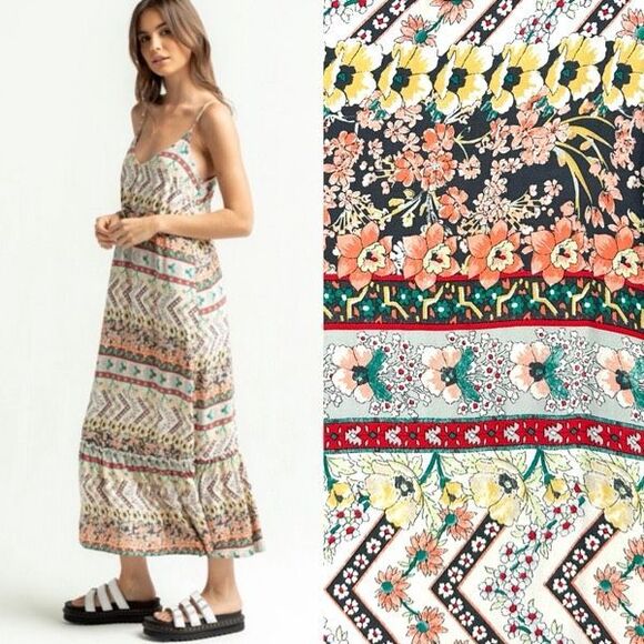 O'Neill Women’s Tank Floral Maxi Sundress Size Small Byron Mixed Print Ruffles - Picture 1 of 13